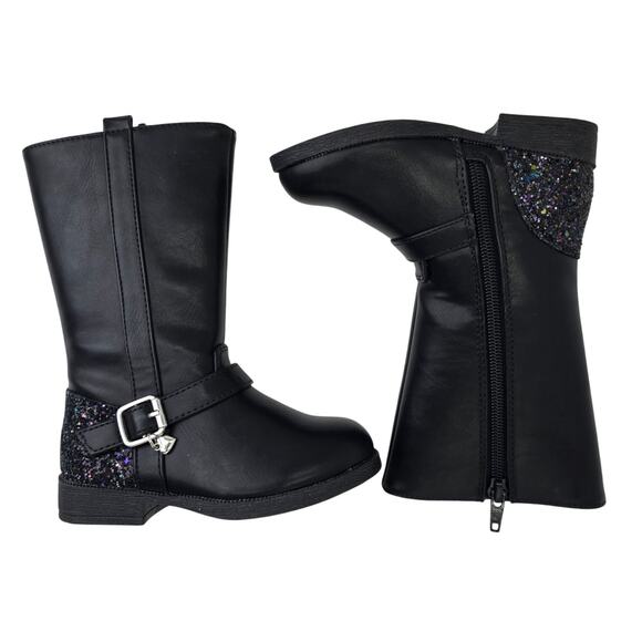 Kelly & Katie Black Riding Boots Sparkle Heel's Design Locket Zipper Toddlers 8M - Picture 1 of 9